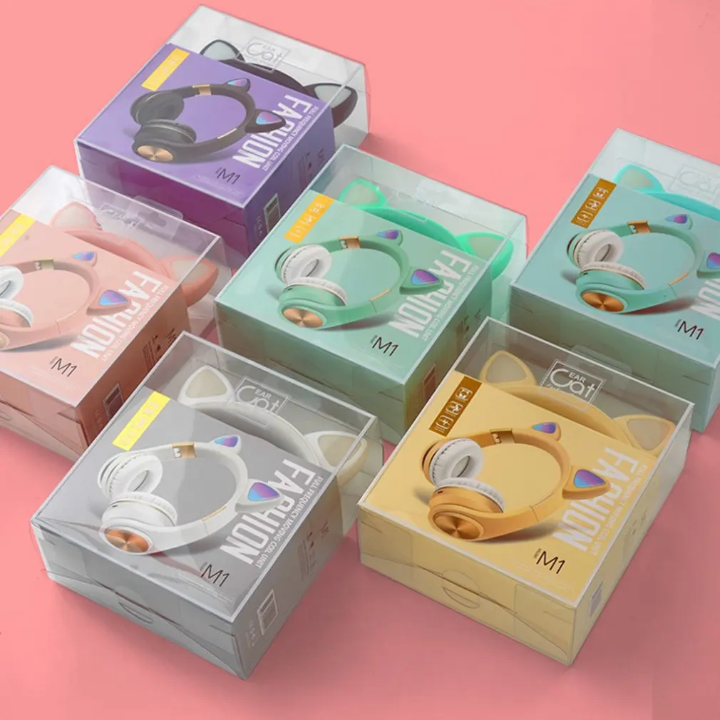 Cat Ear Wireless Bluetooth 5 0 Headphones LED Noise Cancelling Stereo Girls Kids Headset Support TF Card Jack 3 5mm Mic