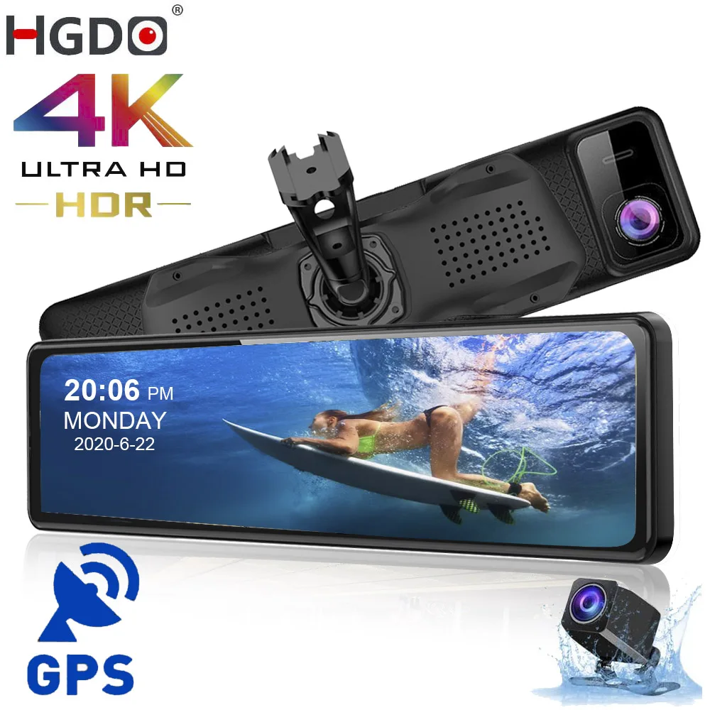 Автомобильный видеорегистратор HGDO 4K 12 дюймов GPS Sony IMX415 камера в зеркале заднего