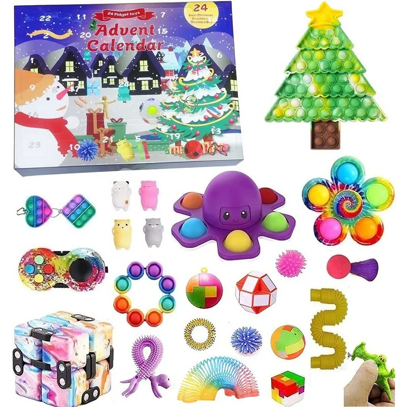 2021 Fidget Toys Advent Calendar Christmas Gift 24 Days Pack Set Anti Stress Kit Stress Relief Figet Toy Blind Box Kids Gift
