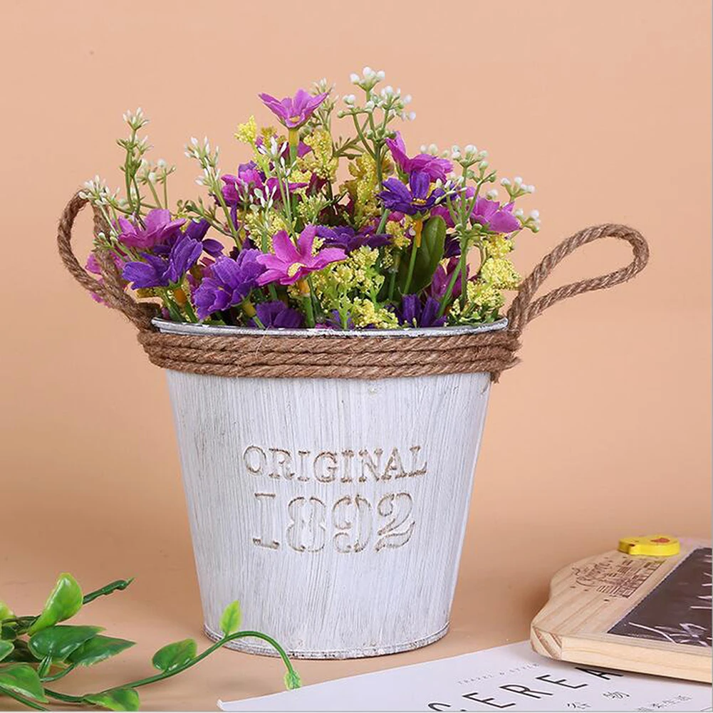 

Flower Pot Iron Bucket Potted Dyllic Style Retro Gardening Planting Tin Bucket Simple Designs Potted Plant for Window Decoration