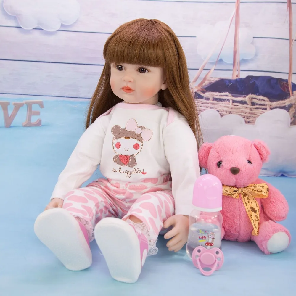 Прямые волосы 60 см bebe reborn кукла для маленьких девочек Мягкая силиконовая Реалистичная кукла для новорожденных Модная Кукла подарок