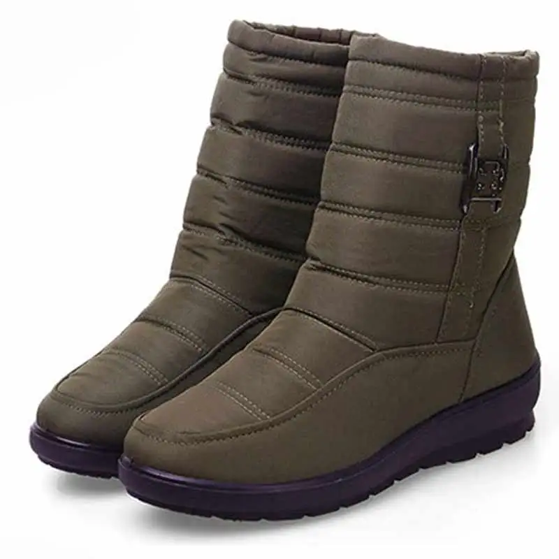 Winter ankle boots women shoes warm round toe zipper shoes women boots fashion solid casual shoes woman snow boots women - Цвет: Army green