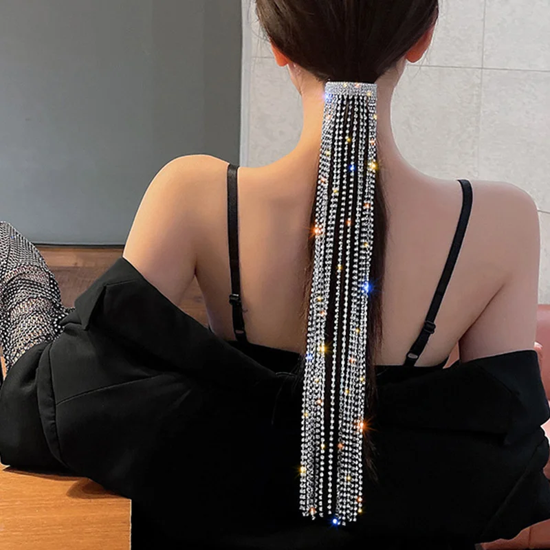 FYUAN Shine Full Rhinestone Hairpins for Women Bijoux Long Tassel Crystal Hair Accessories Wedding Banquet Jewelry | Украшения и