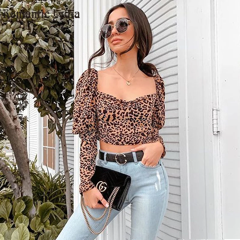 Sexy Leopard Print Women V neck Autumn Winter Crop Top Female Tank Tops Fashion Party Ladies Tops Shirts
