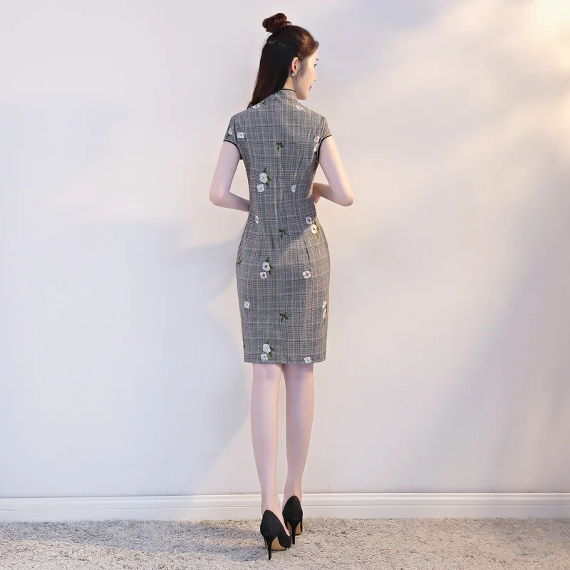 Традиционное китайское свадебное платье для невесты из хлопка и льна, улучшенное женское платье с цветочной вышивкой, элегантное платье Ципао