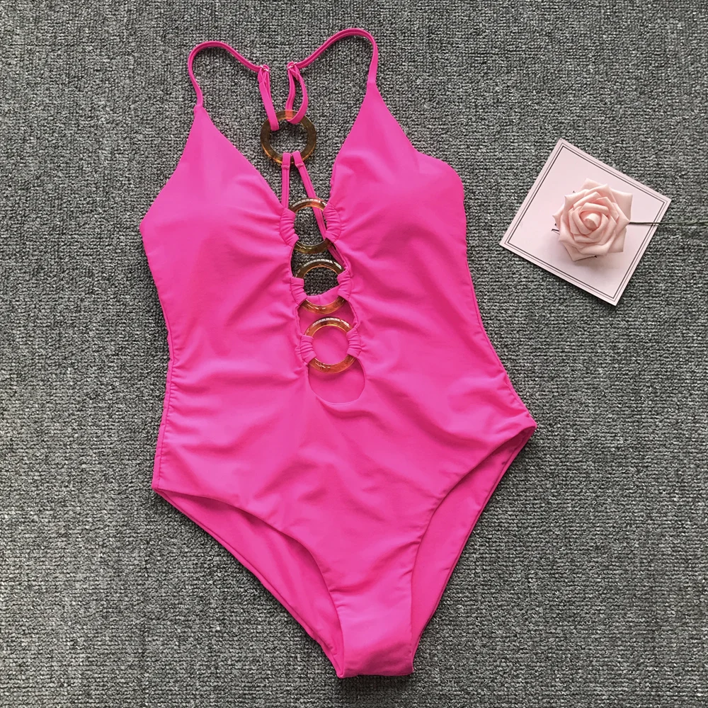 2020 сексуальный цельный купальник с кольцом и открытой спиной женский