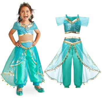 

Girls Aladdin's Lamp Jasmine Dress up Costumes Children Halloween Belly Dance Dresses Arabian Indian Princess Cosplay Costume