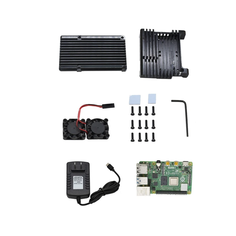 Для Raspberry Pi 4 Модель B 4G ram DIY Kit с алюминиевым ЧПУ сплав защитный чехол охлаждения двойной вентилятор 5 в 3A адаптер питания