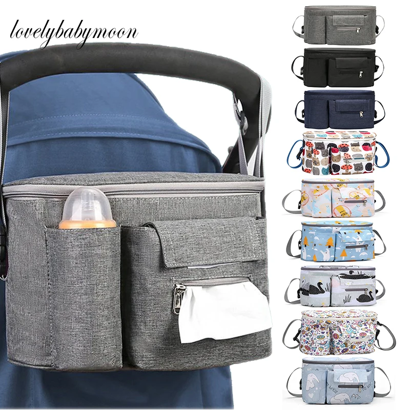 Bolsa de pañales para cochecito de bebé, organizador colgante con gancho, impermeable y con gran capacidad para accesorios