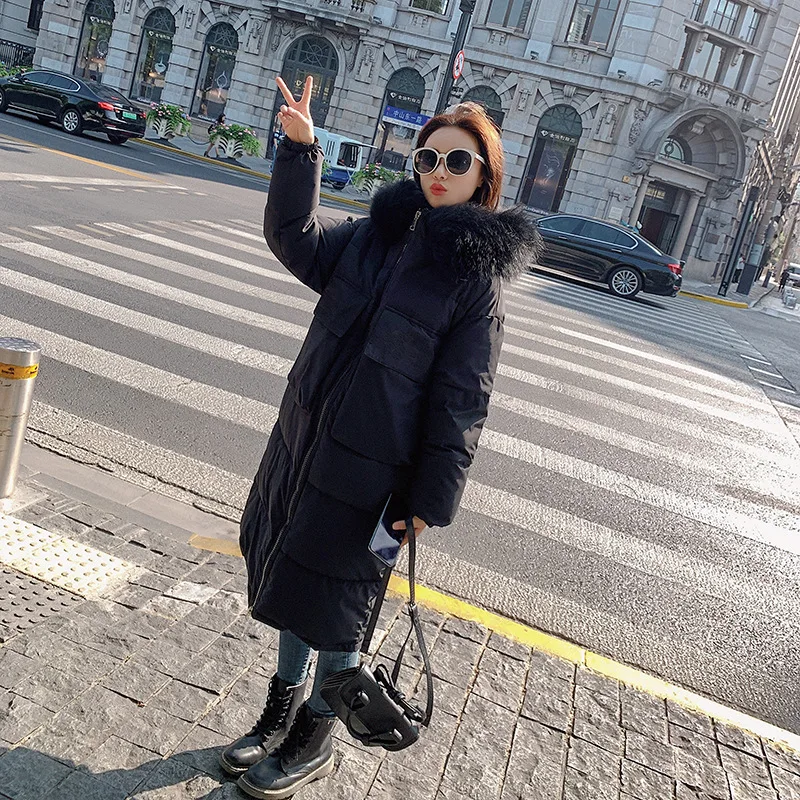 

High-End 2019 Winter Elegant Korean-style WOMEN'S Wear Mid-length Long Sleeve Hooded Straight Women Cotton-padded Clothes