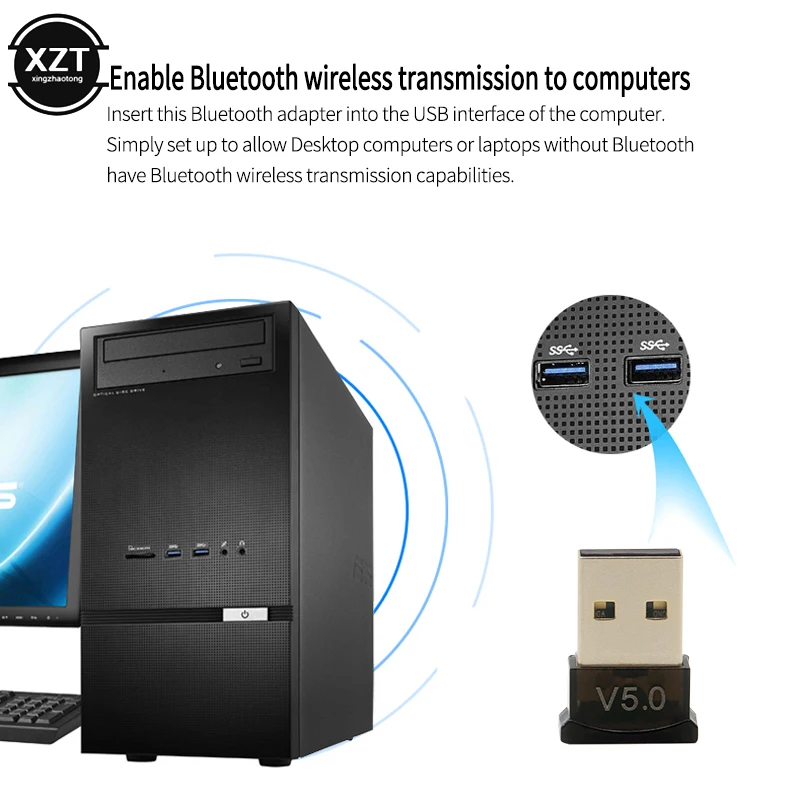 Lautsprecher Bluetooth USB Dongle Stick mit Windows 7/8/8.1/10 Headset Bluetooth Transmitter Empfänger für Desktop Laptop Bluetooth 5.0 USB Dongle Adapter kompatibel Drucker 