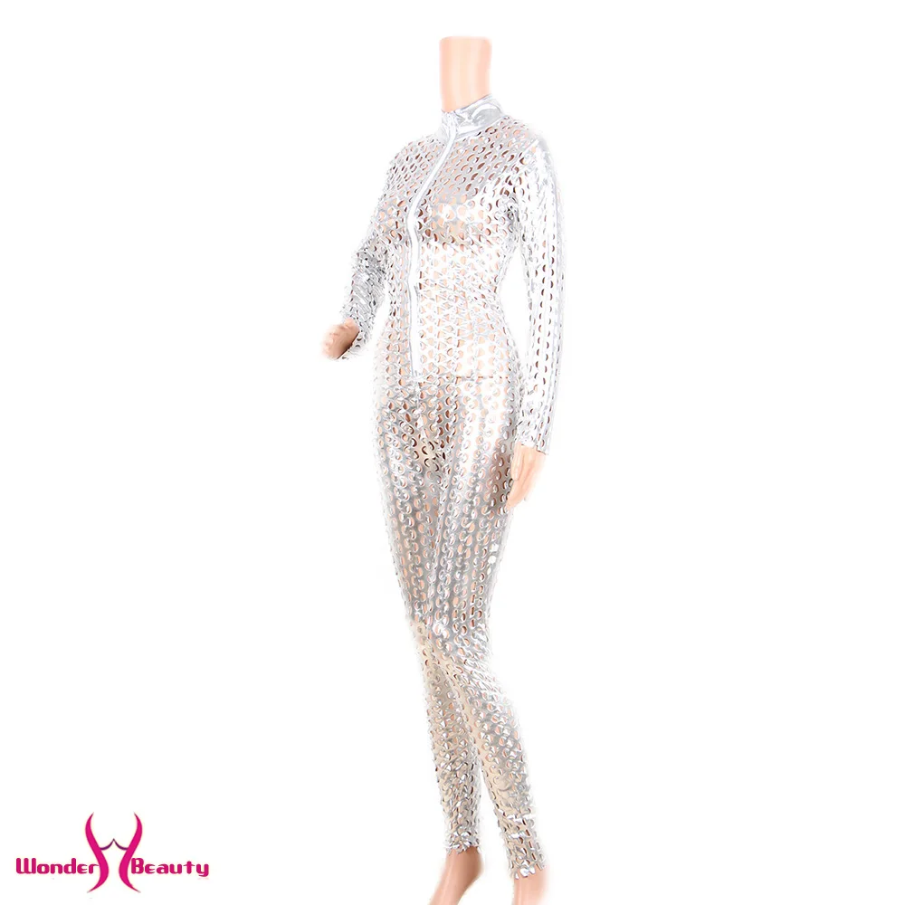 faux leather catsuit catwomen shiny black gold silver metallic leather jumpsuit wetlook pu leotard bodysuit bar night clubwear (25)