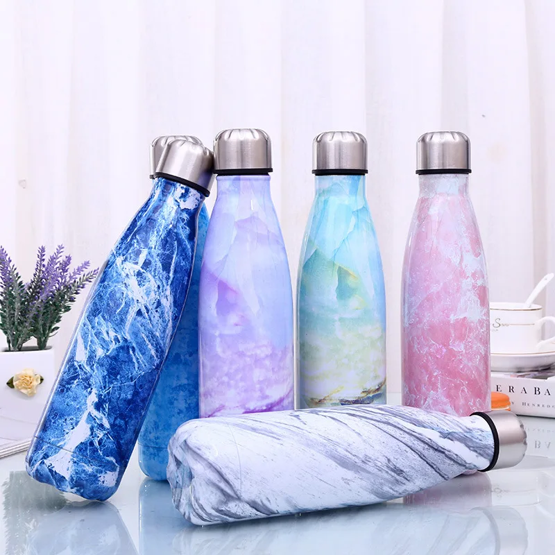 

Stainless Steel Sport Insulated Water Bottle 500ml Marble Student Metal Cute Coffee Milk Tea Water Cup Jug Outdoor Drink Bottle