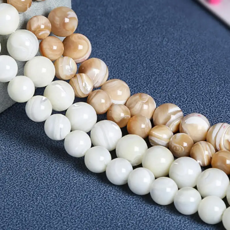 High Quality Natural Trochus Shell Stone 4/6/8/10/12mm Smooth Round Necklace Bracelet Jewelry DIY Gems Loose Beads 38cm wk112 | Украшения и