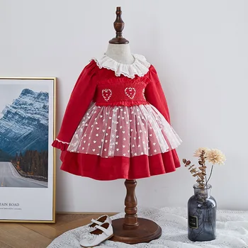 

2020winter Kid Spanish Girls Dress Baby Cotton Sweet Kids Dresses for Girls Christmas Dress smocked girl Dress
