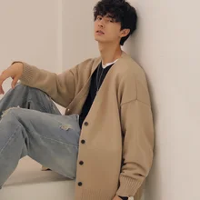 Мужской свитер, Повседневный пуловер с v-образным вырезом, мужской осенний свободный однотонный кардиган, мужские свитера, вязанные M-XXL A1022 j