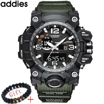 

ADDIES Mens Chronograph Watches Sport Male Clock Stop Army Military Watch Men Multifunction Waterproof LED Digital Watch for Man