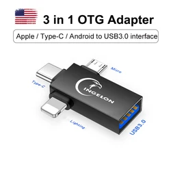 Ingelon – adaptateur Otg de Type C 3 en 1, convertisseur Micro Usb 3.0, pour disque Flash, souris et clavier 