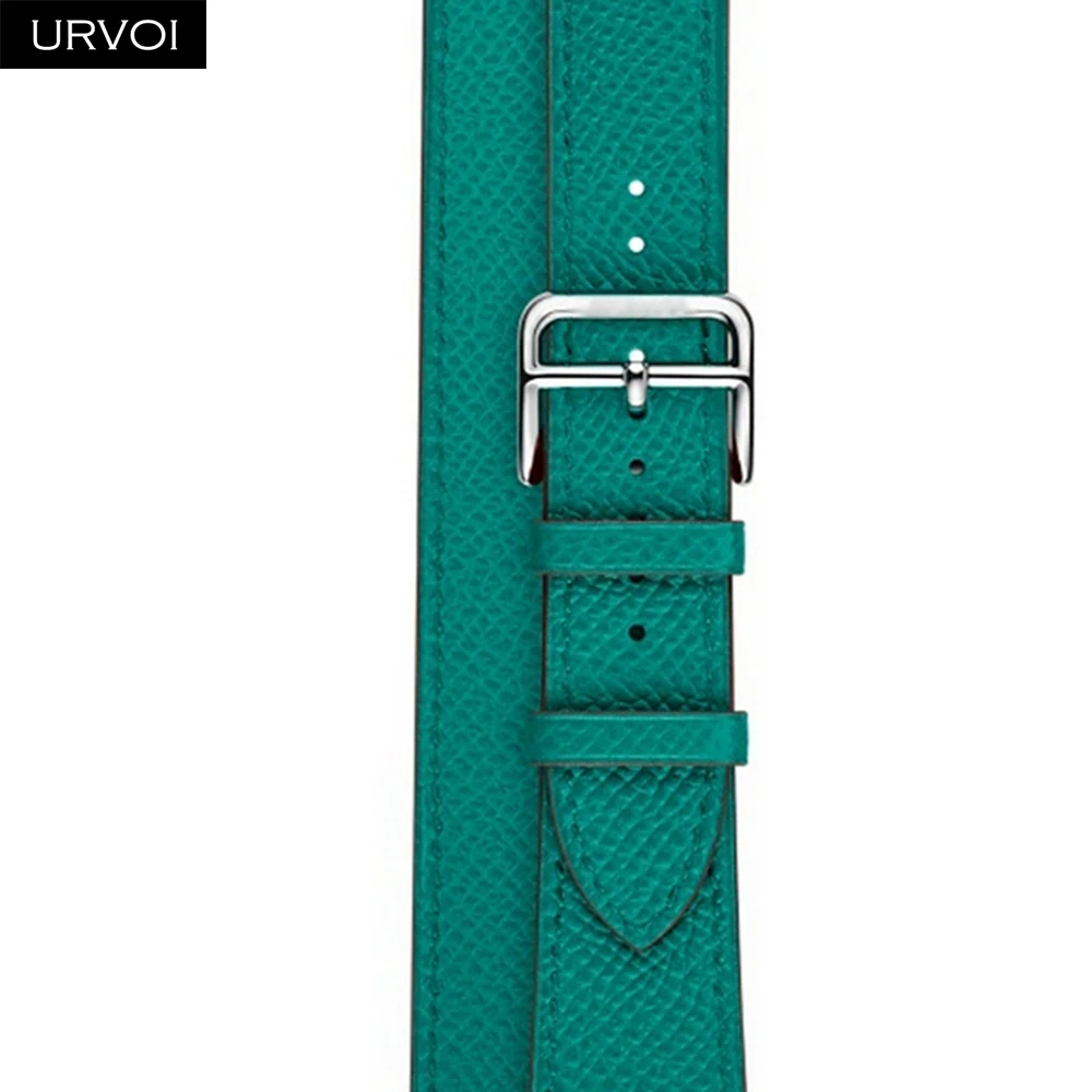 Green URVOI Double tour band для apple watch series 5 4 3 2 ремешок для iwatch ремень высокое качество мягкая натуральная кожа петля обертывания 38 42 мм - Цвет ремешка: Green