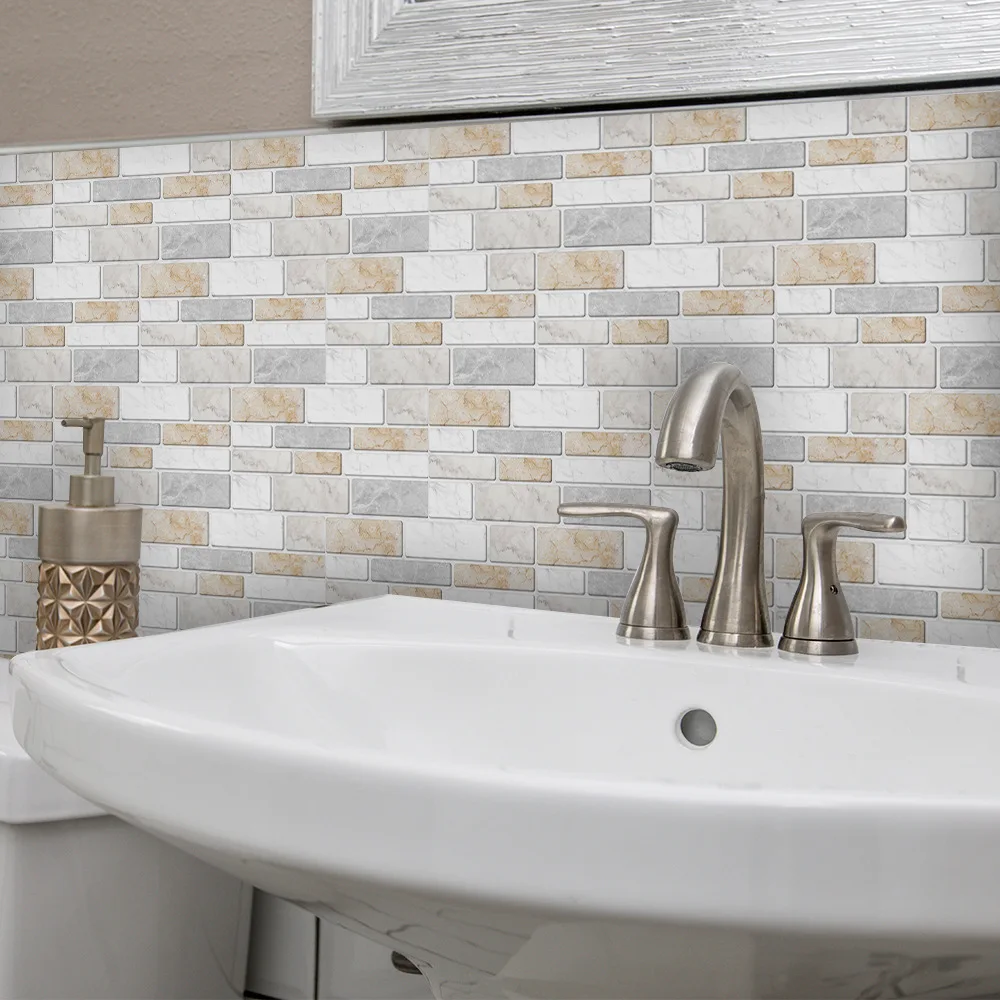 Waterproof PVC 20x10cm Warm Marble Peel&ampStick Wall and Tile Sticker For Bathroom Kitchen Decor Home decoration | Дом и сад