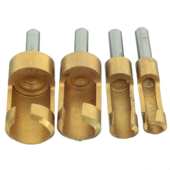 

4Pcs/set Titanium Shank Barrel Cork Drill Bit Plug Cutter Bored Hole Tenon Drills Hole Saw Arbors Woodwork Tools --M25