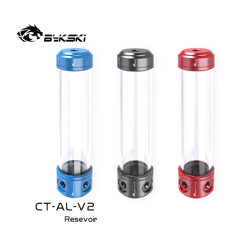 Bykski Ct-al-v2 Vermelho Azul Arma Reservatório 150 200 260 mm Comprimento Acrílico Tanque de Água de Alumínio Capa Transperant Outlets Refrigerador de Água - Imagem 2