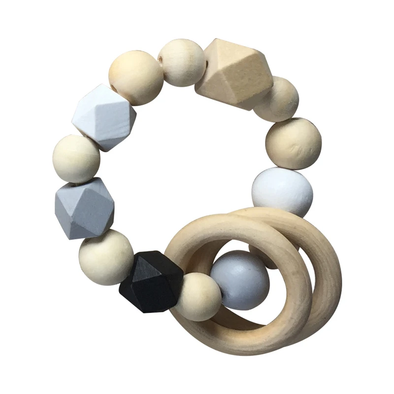 Wooden Natural Crochet Baby Infant Teether Teething Double Rings Bracelet Toys Jewelry For | Мать и ребенок
