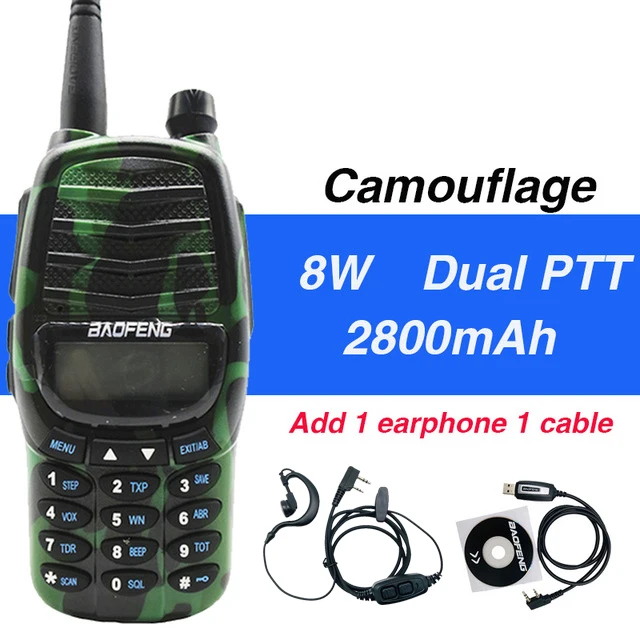 8 Вт Высокая мощность Baofeng UV-82 обновленная BF UV990 рация UV-82hp двухсторонняя радиостанция 10 км Охота CB радио КВ трансивер - Цвет: cam add 1cable 1ear