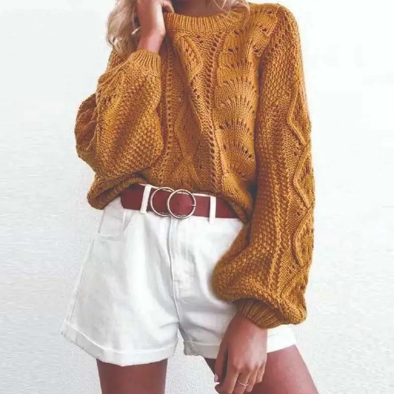 

Loose Knitted Pullover And Sweater Woman Round Neck Autumn Loose SWeater Female Beige Pull Femme