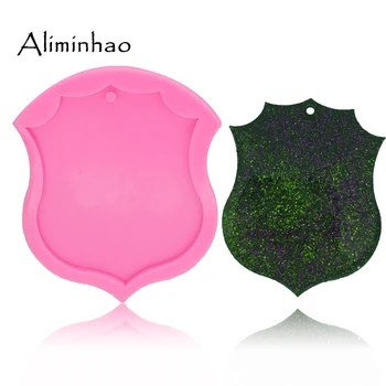 

DY0069 Shiny police badge silicone mold for Key chain Pendant with hole polymer clay DIY Jewelry Making epoxy Resin mold