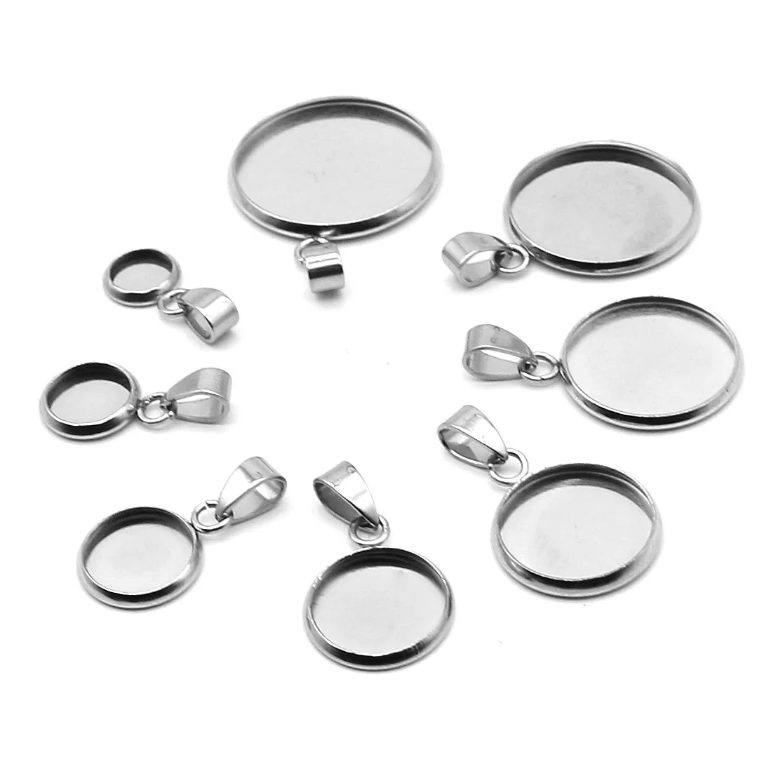

10pcs DIY Jewelry Making Pendant Base Gemstone Stainless Steel Jewelry Pendant Setting Cabochon Cameo Base Tray Bezel Blank