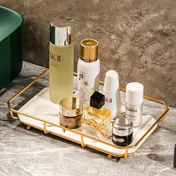 

Ceramic and Metal Golden Bathroom Sink Storage Rack for Tooth Cups Toothpastes Shower Accessories Cosmetic Make up Tools Soap