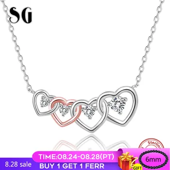 

New listing 925 Sterling Silver Connected Heart Couple Heart Pendant Necklace for Girlfriend Silver Jewelry Valentine Day Gift