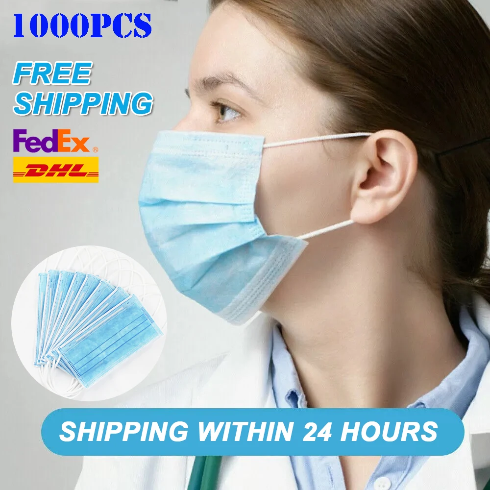 

Face Mask 1000Pcs Mask Anti-flu Respirator Disposable Mouth Masks 3 Layer FFP1 Elastic Earloop Masks