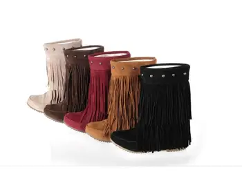 

Free Shipping New Arrival Warm Luxury Fur Tassel Classic Mujer Botas Cowhide Leather Snow Furry Boots Winter Shoes for Women