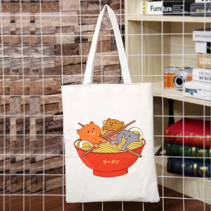Noodles and Cats Ladies Handbags Cloth Canvas Tote Bag Shopping Travel Women Eco Reusable Shoulder Bags Bolsas De Tela | Багаж и сумки