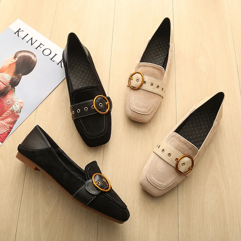 

Buckle Women Casual Woman Platform Shoes Square Toe 2019 Fashion Women's Flats Big Size Nurse New Modis Dress PU TPR Flock
