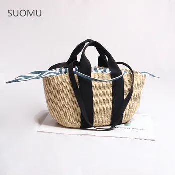

Beach rattan bag women holiday seaside straw bag basket shoulder bag bucket totes 2020 new designe luxury handbag