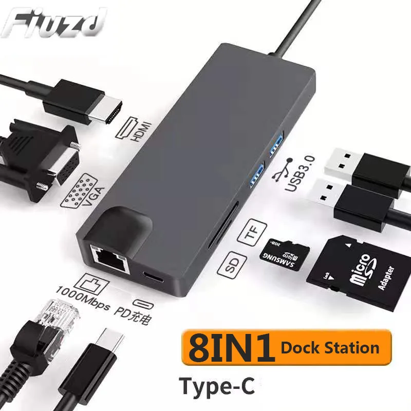 Fiuzd 8IN1USB концентратор C концентратор для Мульти USB 3,0 HDMI адаптер док-станция для MacBook Pro Аксессуары USB-C Тип C 3,1 сплиттер 2 порта USB C концентратор