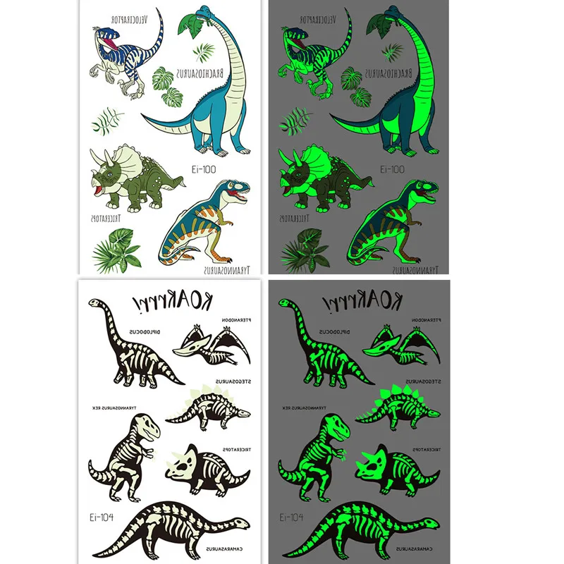 Luminous Stickers Child Kid Toy Arm Leg for Children Glow Sticker Cartoon Dinosaur Tattoo Decals Glow In The Dark Wall Stickers luminous wall stickers 3d wall stickers