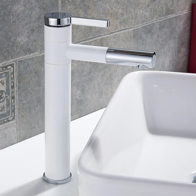 

Heightening Black/white Baking Varnish 360-Degree Rotating Faucet Cold Heat Single Bore Table Basin Art Basin Mixing Valve