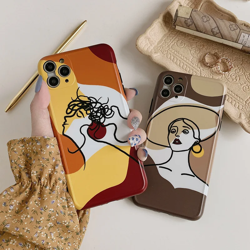

Geometric Lines Girl Phone Case For iPhone 11 11Pro Max X XR XS Max For iPhone 8 7 Plus Case Luxury Soft Silicone IMD Cover