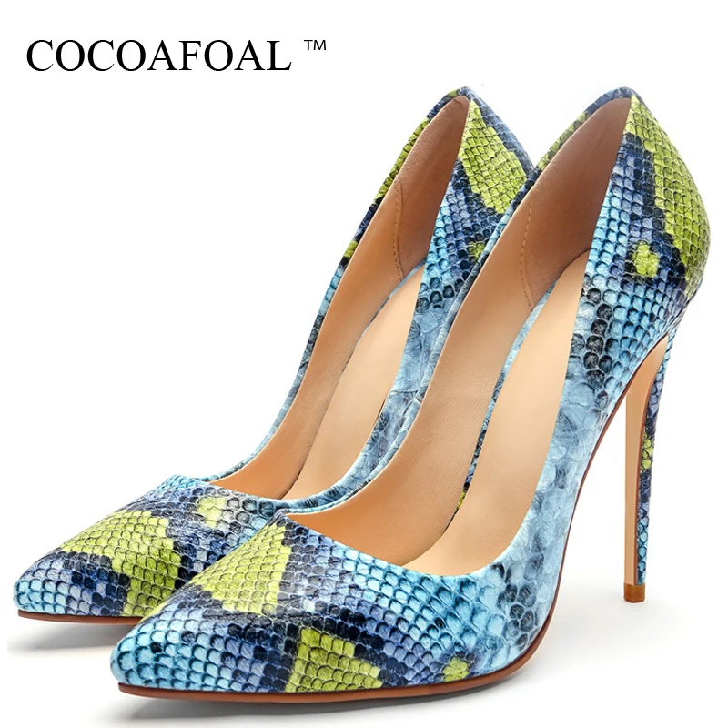 

Cocoafoal Women's Snakeskin High Heels Shoes Wedding Party Woman Shoes Plus Size 33 43 Blue Pointed Toe Sexy Pumps Stiletto 2018