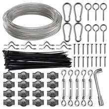 Kit de suspensión de lámpara de cuerda de 60M, línea de riel exterior, Cable de acero inoxidable 304, con tensor, hebilla giratoria