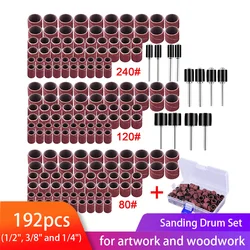 Kit de tambour de ponçage, 192 pièces, 180 pièces, ponceuse à ongles, manchons de bande de ponçage et 12 mandrins de tambour pour outil rotatif Dremel 