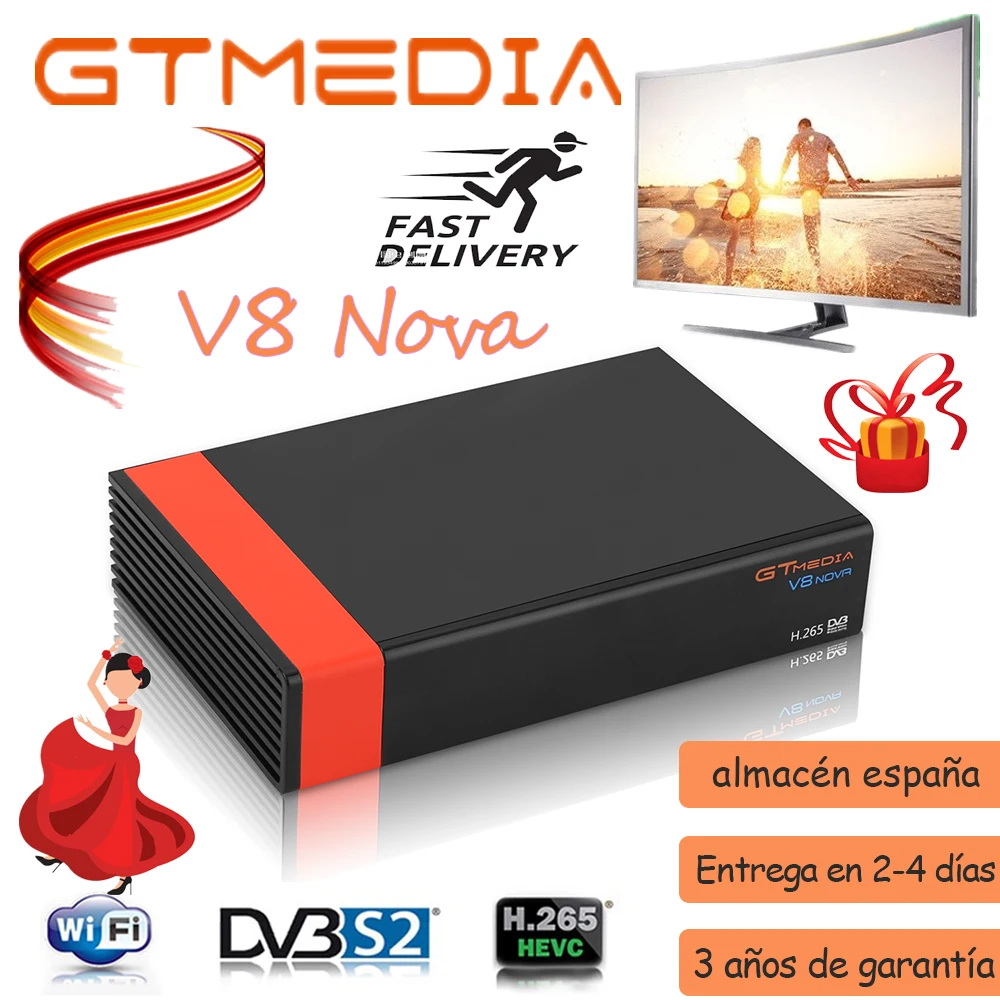 Gtmedia-receptor satélite v8x DVB-S2, Full HD, actualización de Freesat V8, honor, v9 super, H.265, WiFi incorporado, sin aplicación
