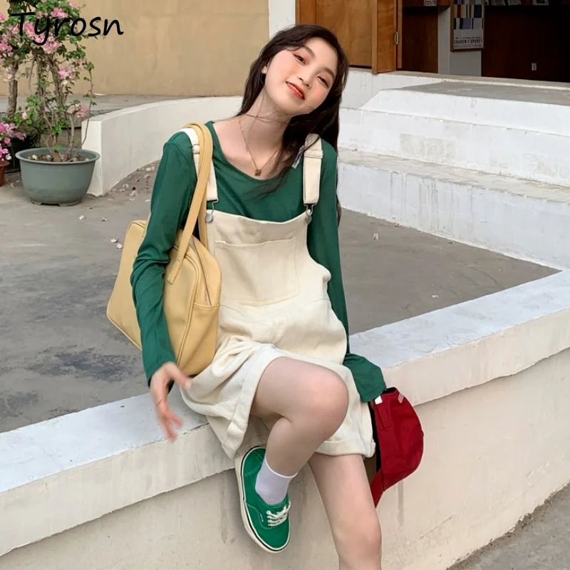 

Rompers Women Japanese Style Kawaii Summer Fashion All-match Students Casual Loose High Waist Chic Simple New Streetwear Solid