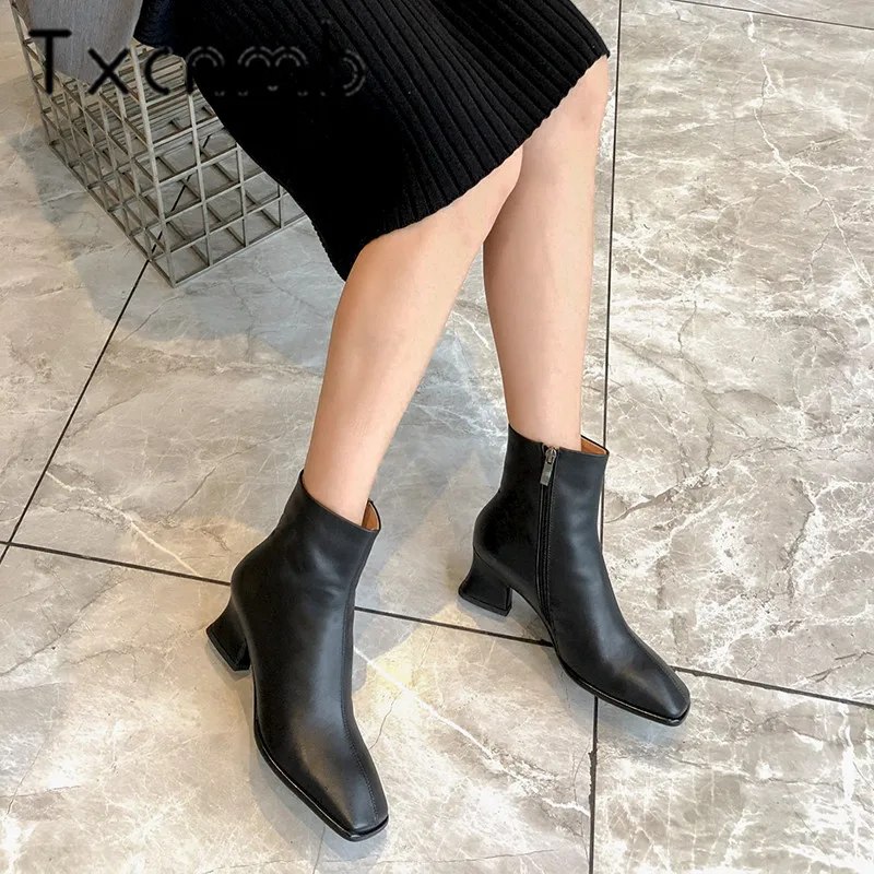 

TXCNMB New Ankle Boots For Women Autumn Winter Warm Snow Shoes Woman High Heels Retro Party Pumps Basic Boots