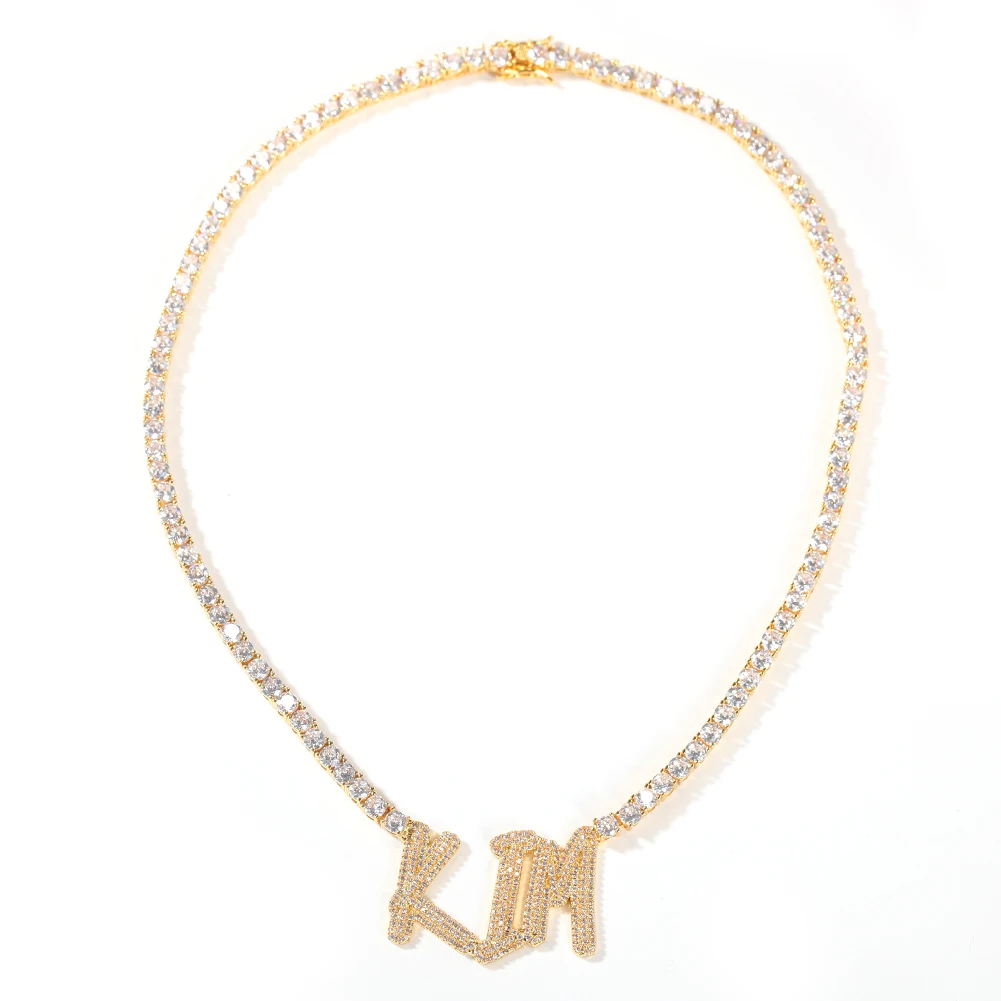 TBTK Custom Name Necklace Iced Out Tennis Chain Double Layer Cursive Personalized Letters Pendant Necklaces Best Friend Gift