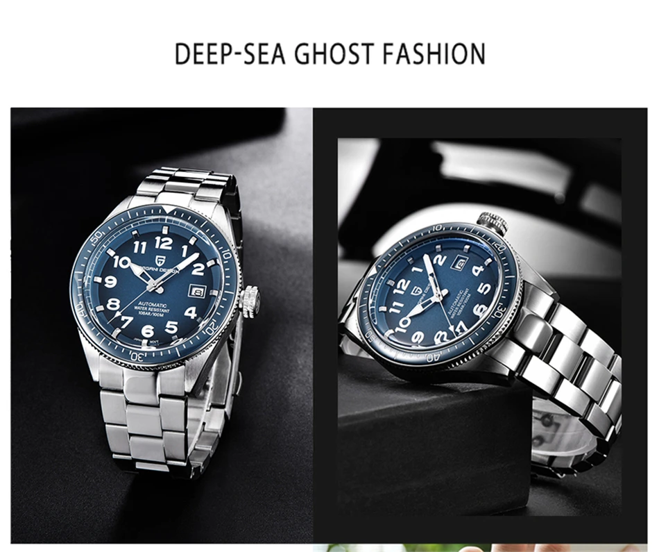 PAGANI DESIGN Luxury Men's Mechanical Wristwatch Top Brand NH35A Movement Blue Automatic 100M Waterproof Watch Relogio Masculino